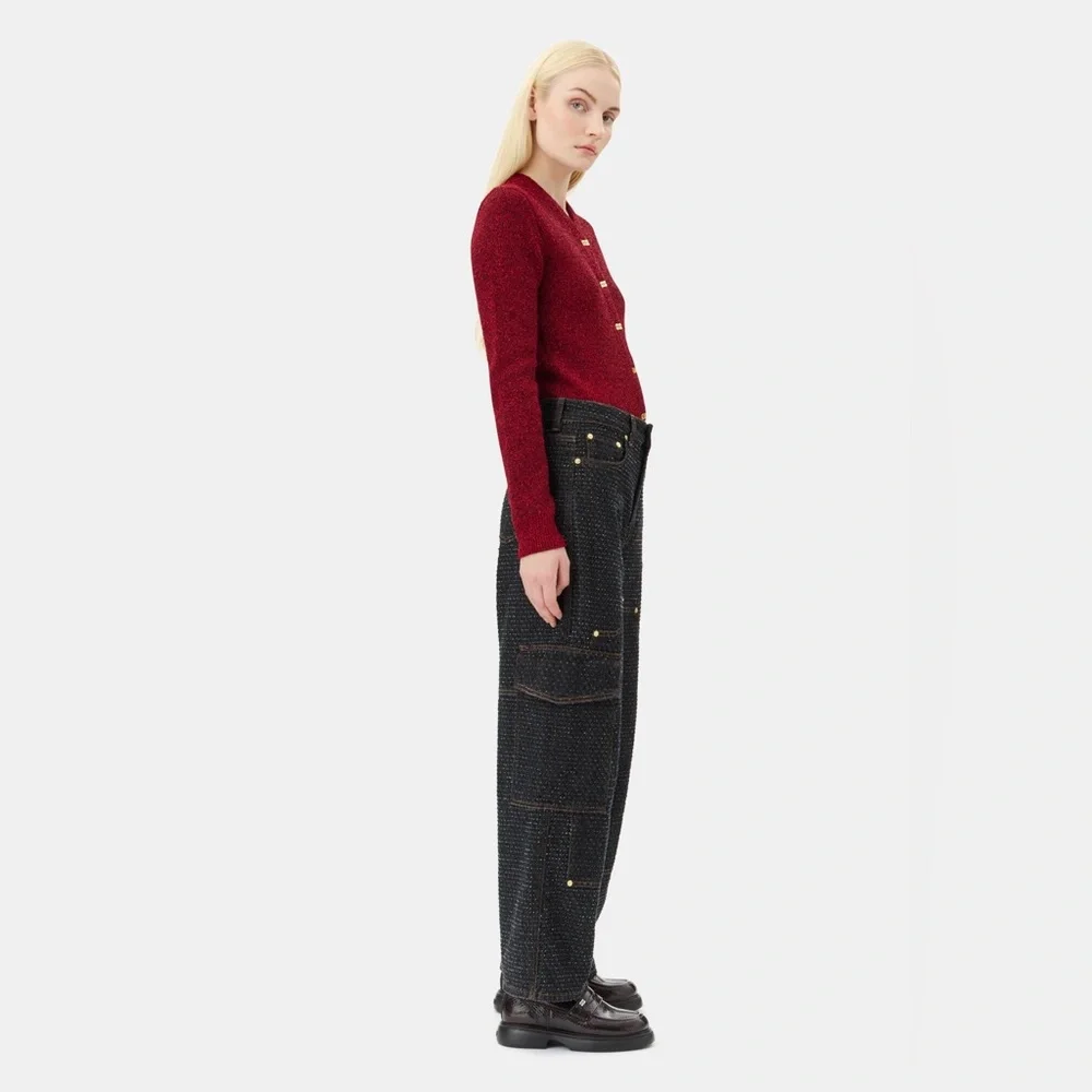 Ganni Red Button-Up Knit Cardigan